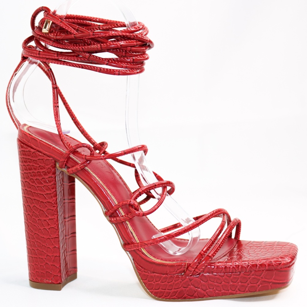 BAILEE Sexy red strappy open square toe platform sandal heel